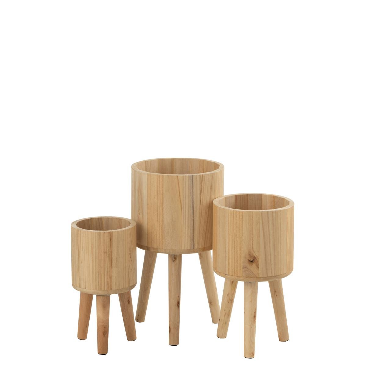 DE BESTE J-LINE BLOEMPOTTEN: KLASSIEK HOUT IN NATUREL KLEUR - Ø 27.00 CM - SET VAN 3 STUKS
