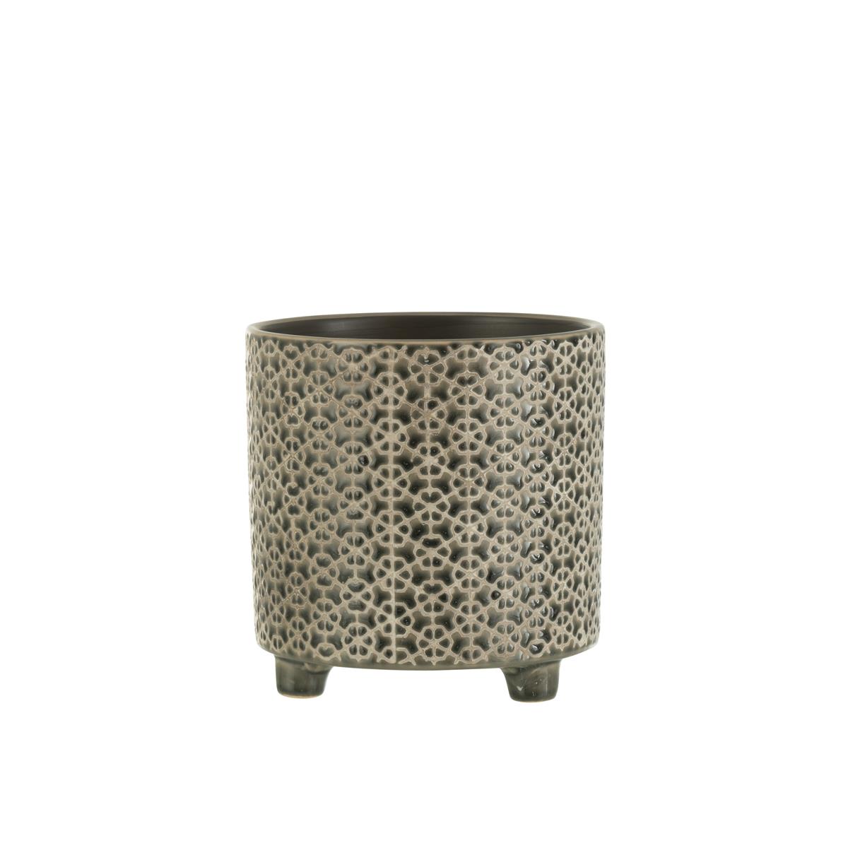 DE BESTE J-LINE BLOEMPOT BLOEM - KERAMIEK - GRIJS-BLAUW - Ø 16.5 CM - 2 STUKS