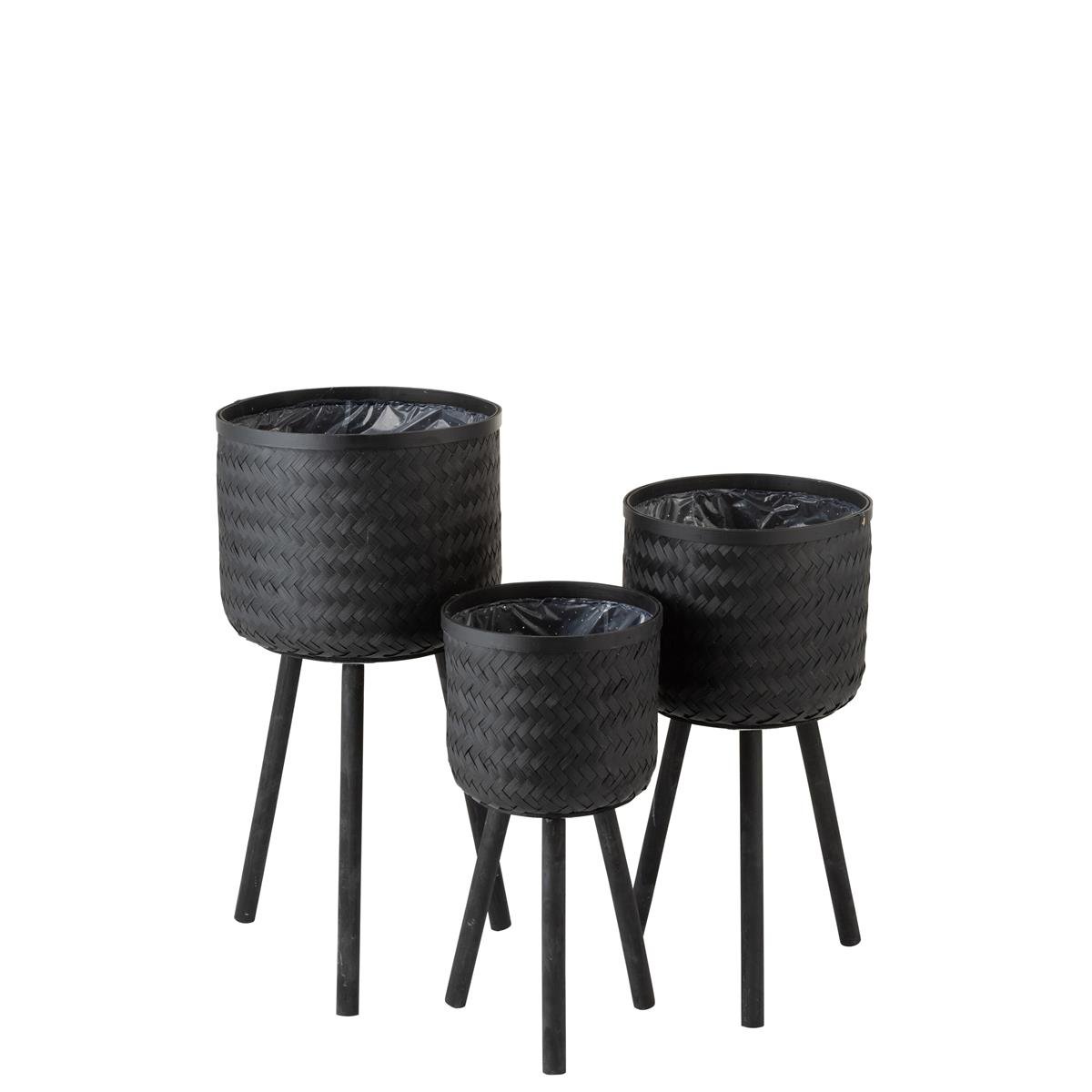 DE BESTE J-LINE BLOEMPOT VAN BAMBOE EN JUTE IN ZWART VOOR EEN PRACHTIGE TUIN - DIAMETER 37 CM - SET VAN 3 STUKS