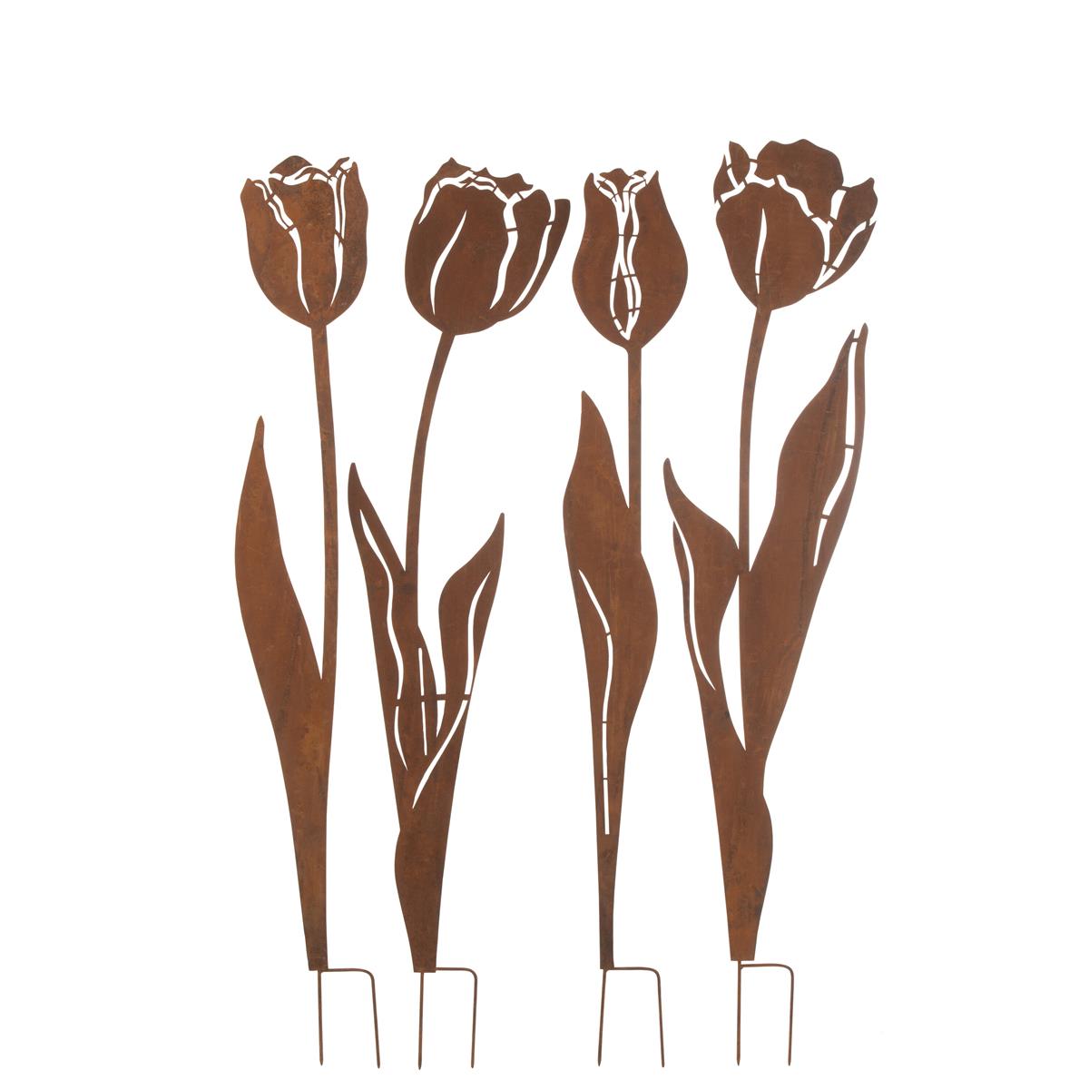 DE BESTE J-LINE TUINDECORATIE BLOEMEN - IJZER - ROEST - LARGE - 4 STUKS