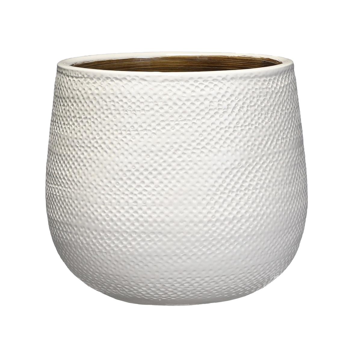 DE BESTE MICA DECORATIONS BLOEMPOT: PRACHTIGE WITTE KERAMISCHE POT MET RIBBELS VAN 21 X 19 CM