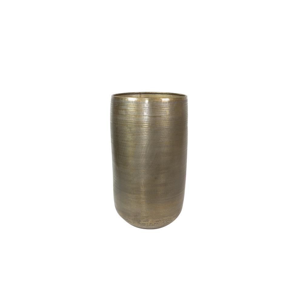 DE BESTE TER STEEGE BLOEMPOT VAN ALUMINIUM IN GOUDKLEUR MET EEN DIAMETER VAN 41 CM EN EEN HOOGTE VAN 72 CM