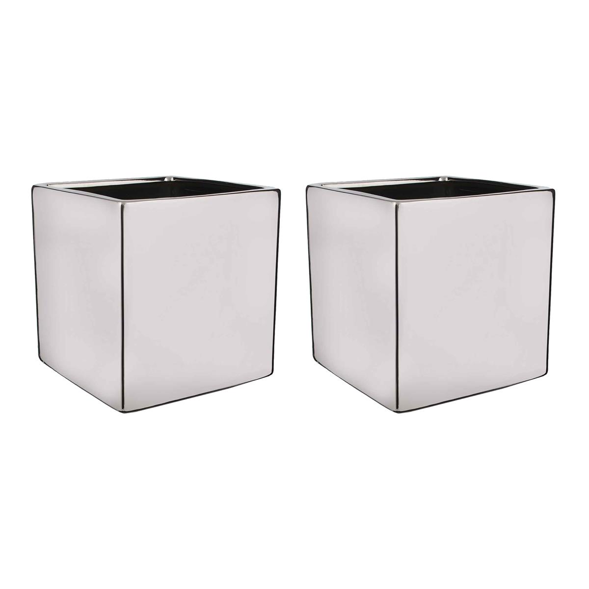 DE BESTE MICA DECORATIONS CHAZ BLOEMPOT - 21X21CM - KERAMIEK - ZILVER - 2 STUKS