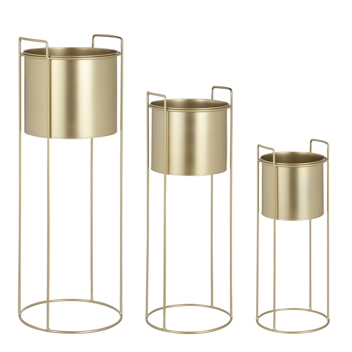 DE BESTE MICA DECORATIONS FAVANI BLOEMPOT OP STANDAARD - SET VAN 3 - GOUD