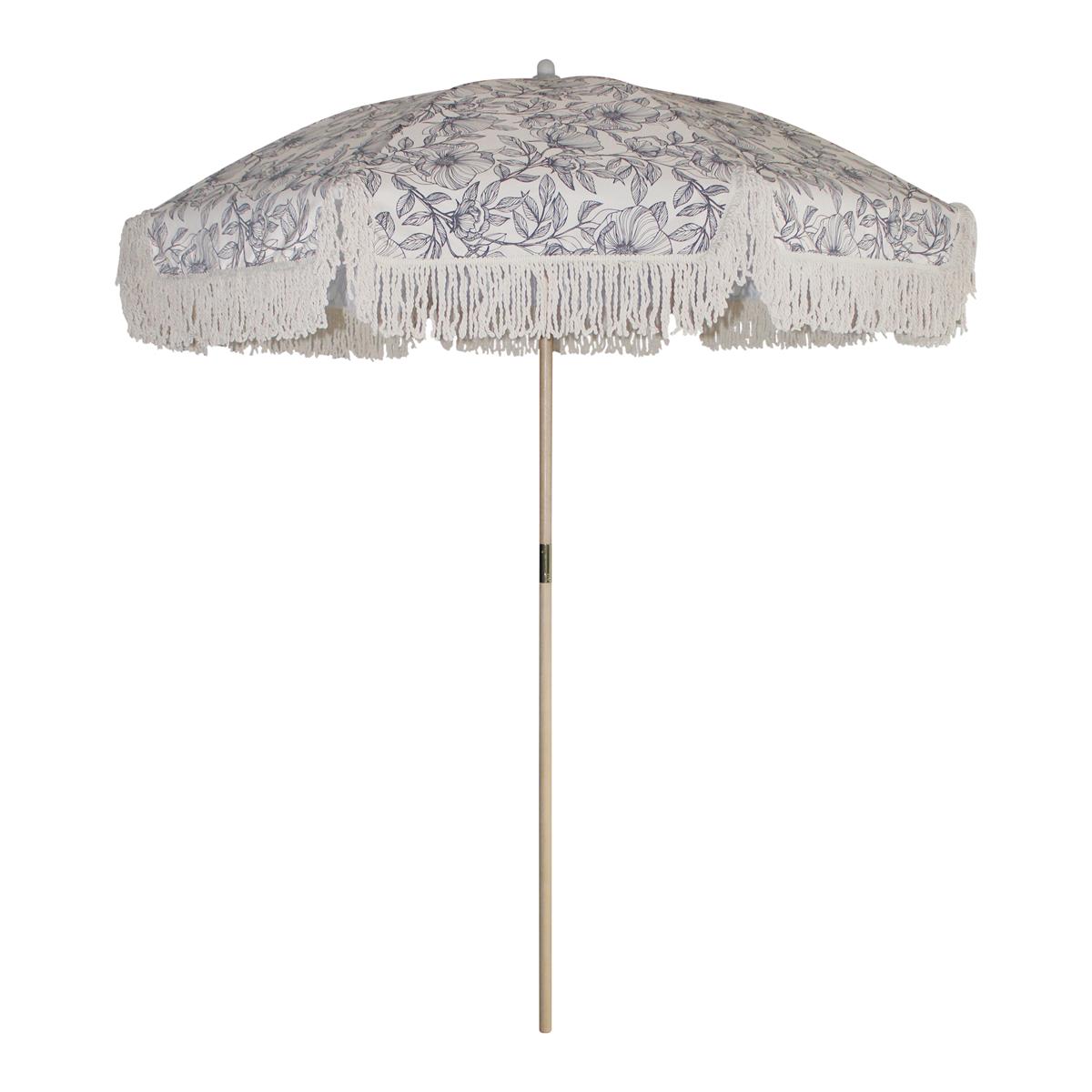 ONTDEK DE BESTE fonQ basic Kwast Parasol Ø 200 cm - Blauw Fleurs - VOOR ZONNIGE DAGEN