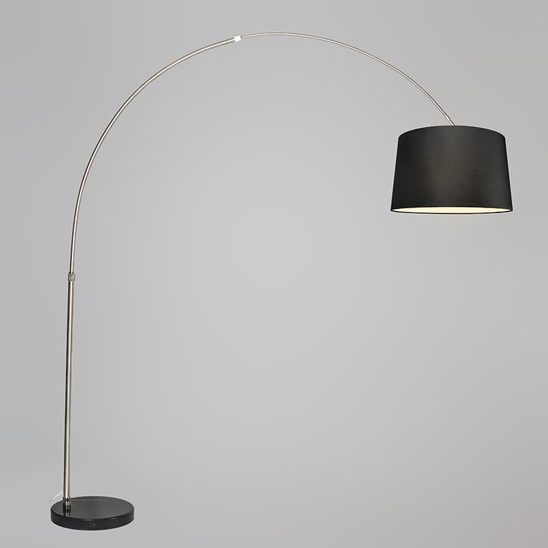 QAZQA Booglamp staal stoffen kap zwart 45 cm - XXL