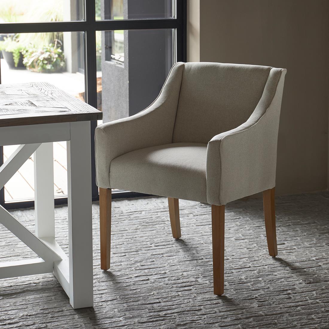 Rivièra Maison - Eetstoel F30 - Flanders Flax, Polyester en Rubberwood, 61x56x86 cm