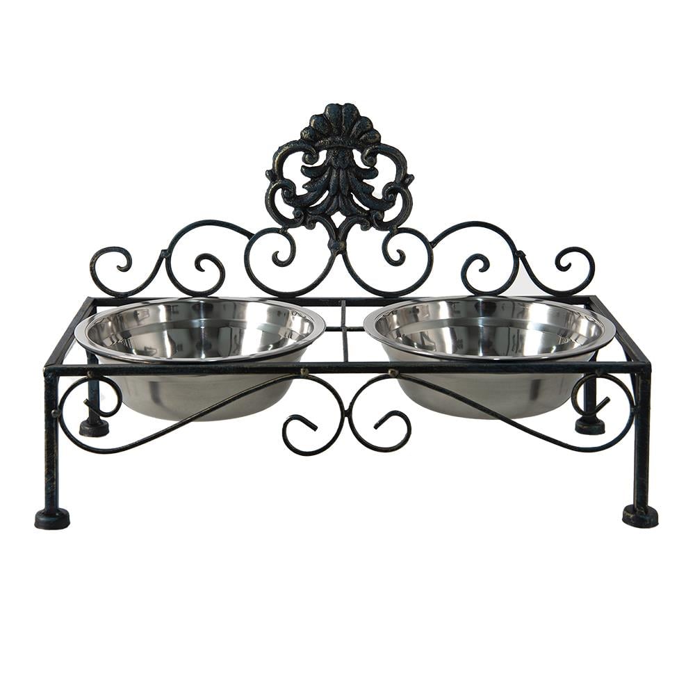 Clayre & Eef Voerbak Hond   39x19x25 cm Zwart Ijzer Rechthoek Voerbak