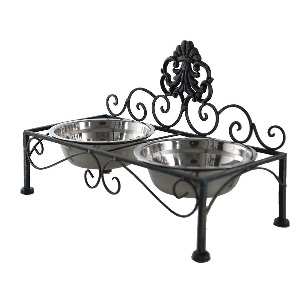 Clayre & Eef Voerbak Hond   39x19x25 cm Zwart Ijzer Rechthoek Voerbak