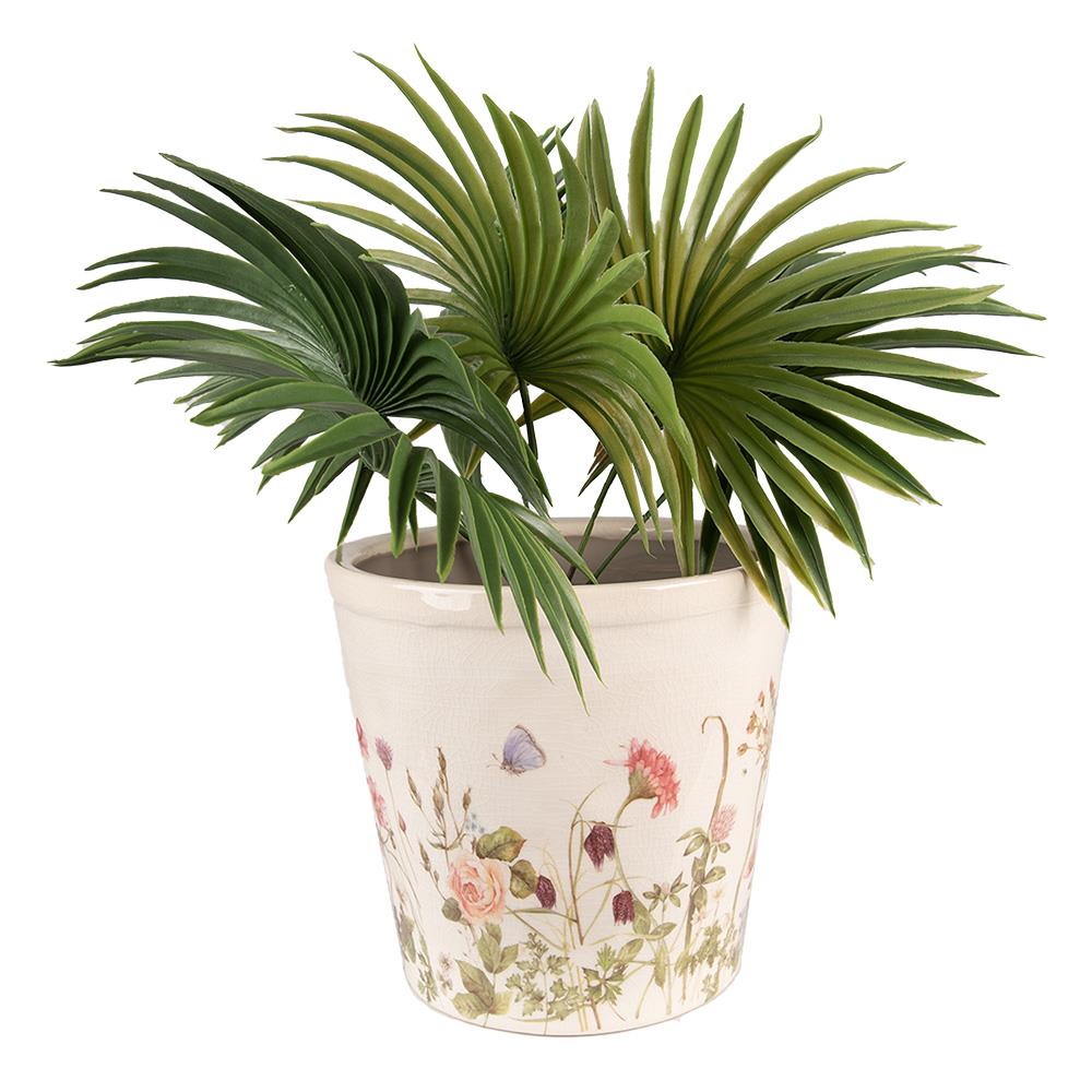 Clayre & Eef Bloempot  Ø 21x19 cm Roze Beige Keramiek Bloemen Bloempot
