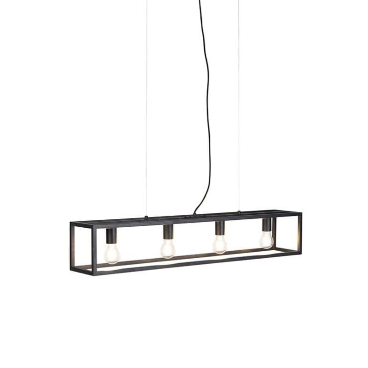QAZQA Smart industriële hanglamp zwart incl. 4 WiFi A60 - Cage