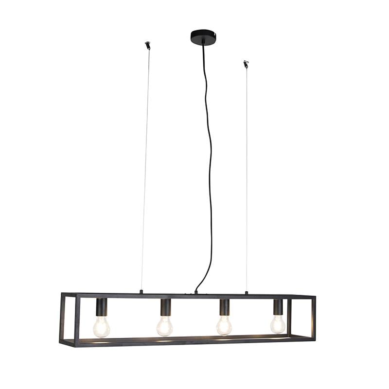 QAZQA Smart industriële hanglamp zwart incl. 4 WiFi A60 - Cage