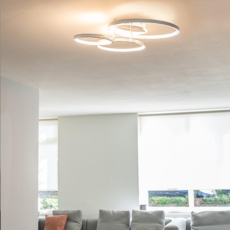 QAZQA Moderne plafondlamp wit incl. LED en dimmer- Rondas