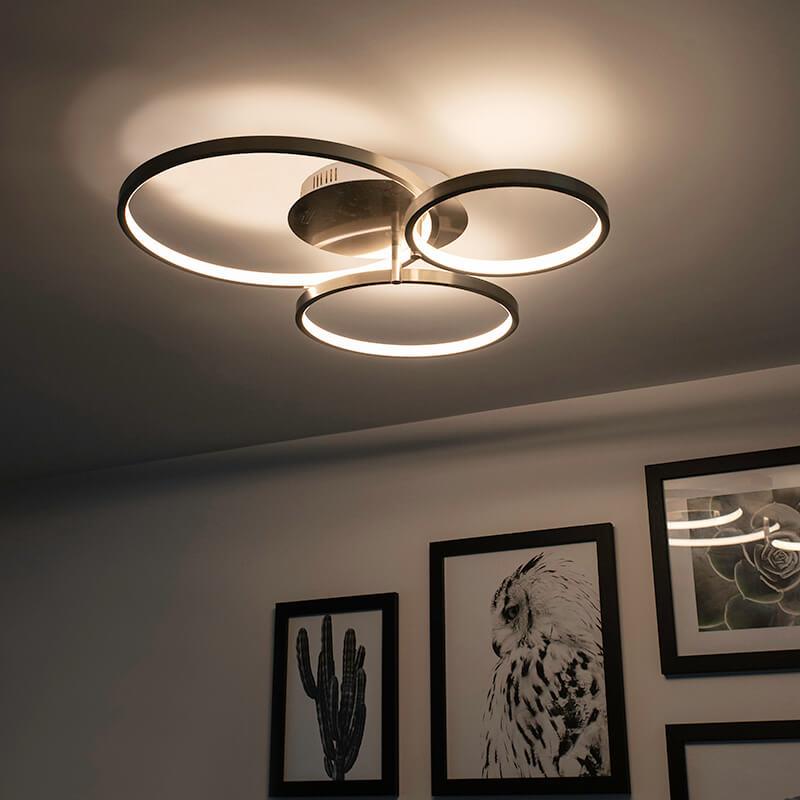 QAZQA Moderne plafondlamp staal incl. LED en dimmer- Rondas