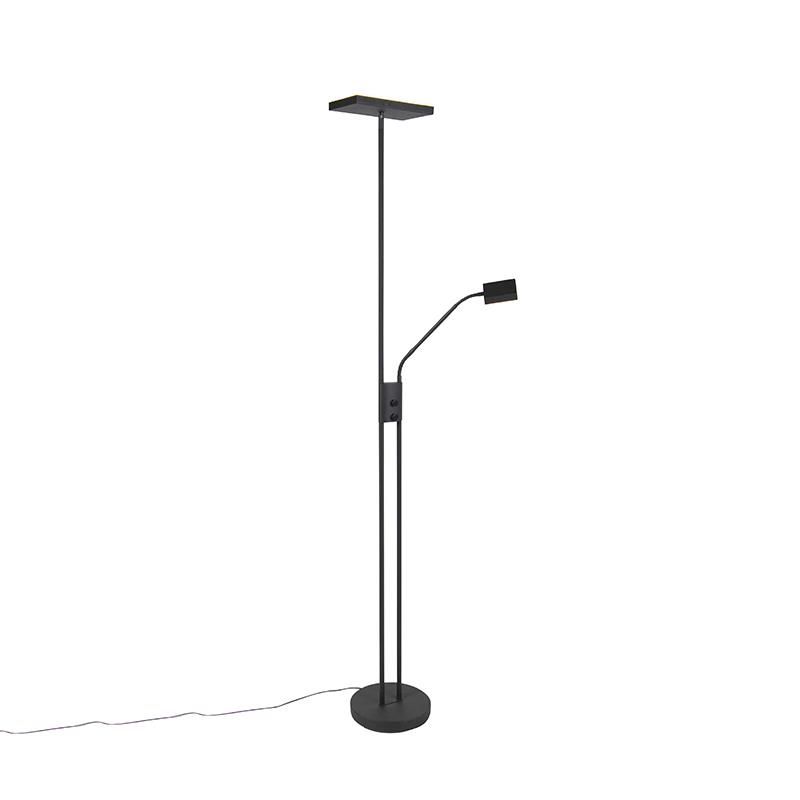 QAZQA Moderne vloerlamp zwart incl. LED en dimmer met leeslamp -