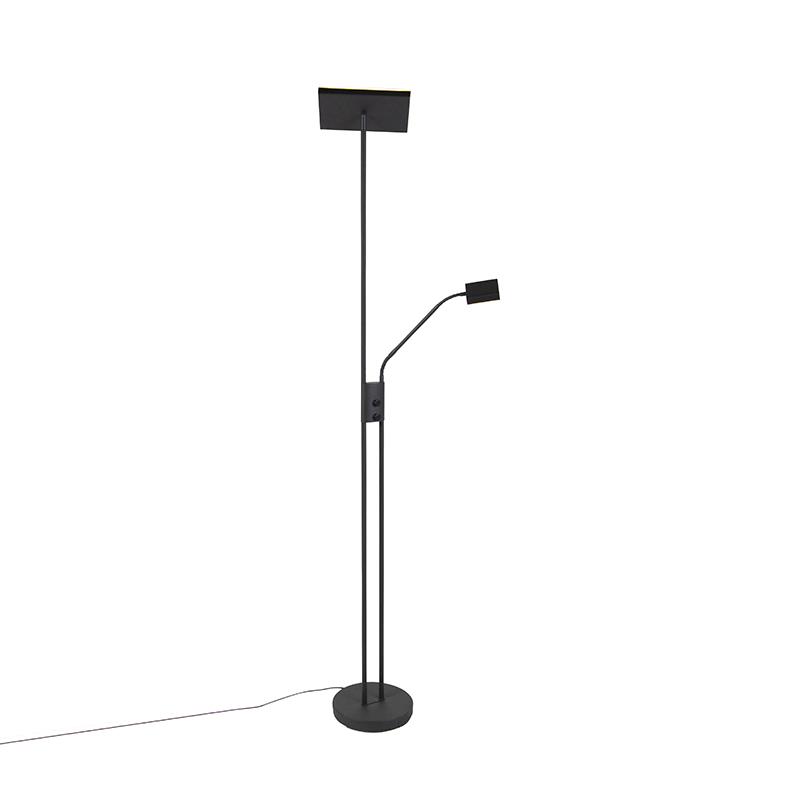 QAZQA Moderne vloerlamp zwart incl. LED en dimmer met leeslamp -