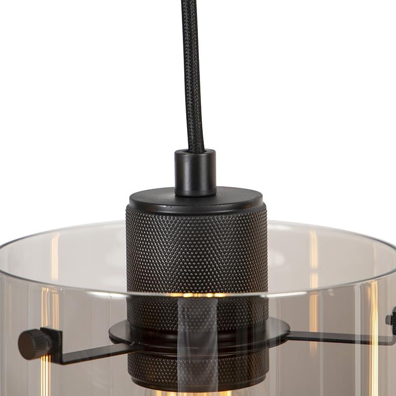QAZQA Design hanglamp zwart met smoke glas 4-lichts - Dome