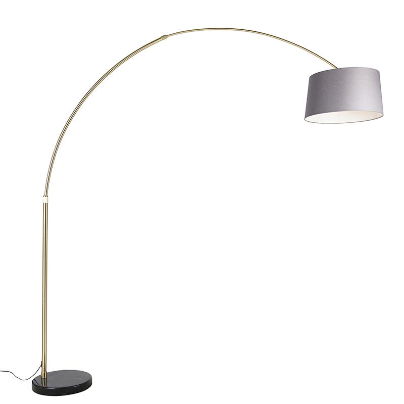 QAZQA Booglamp messing met marmer en stoffen kap grijs 45 cm - XXL