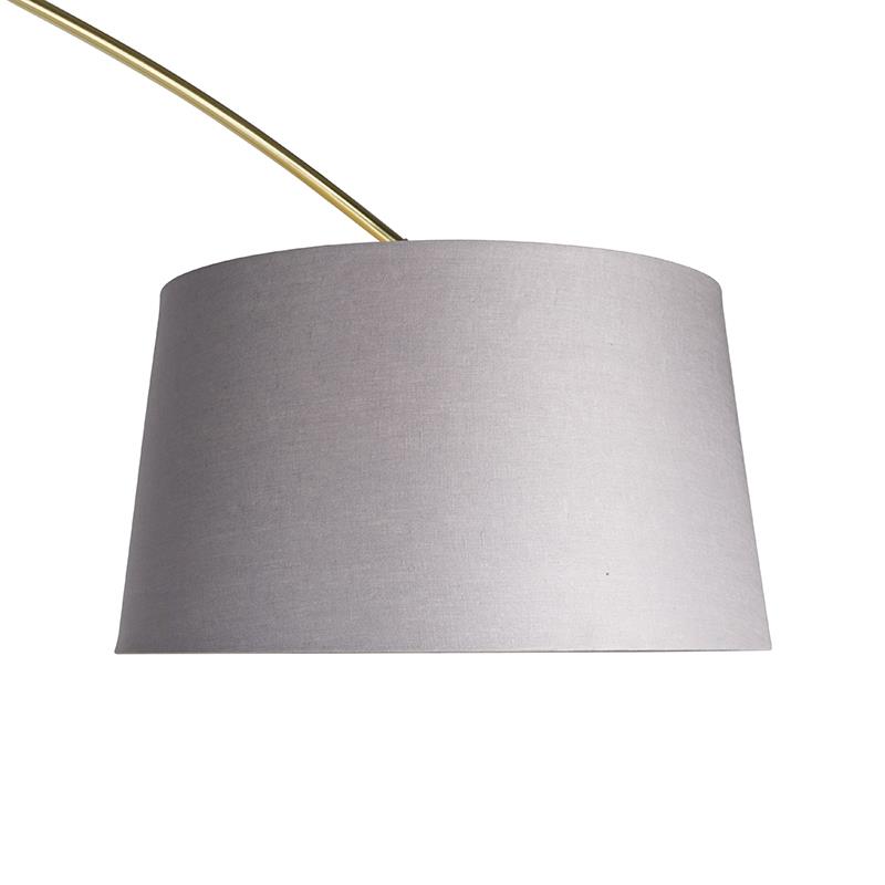 QAZQA Booglamp messing met marmer en stoffen kap grijs 45 cm - XXL