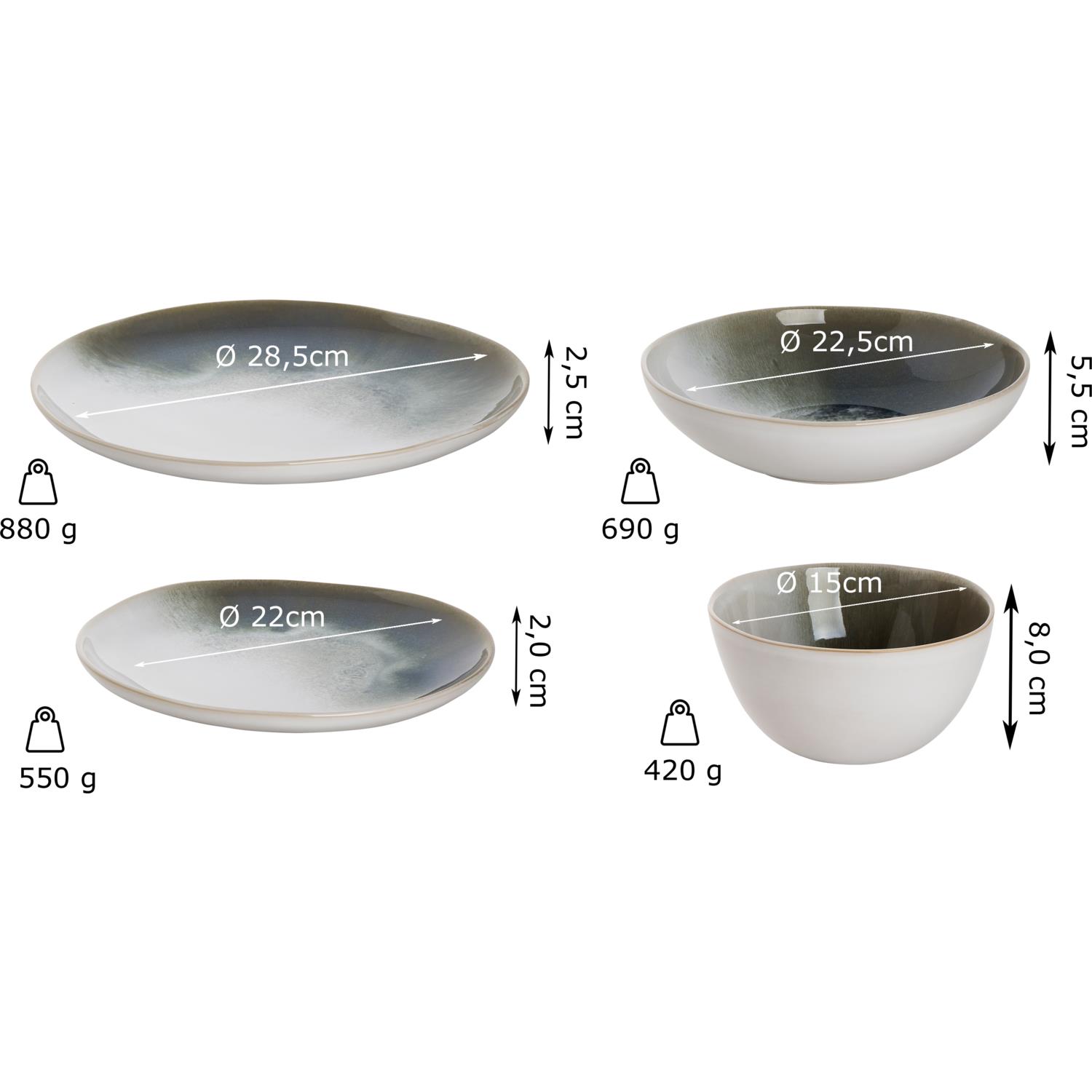Palmer Serviesset Nordic Stoneware 6-persoons 24-delig Wit Groen