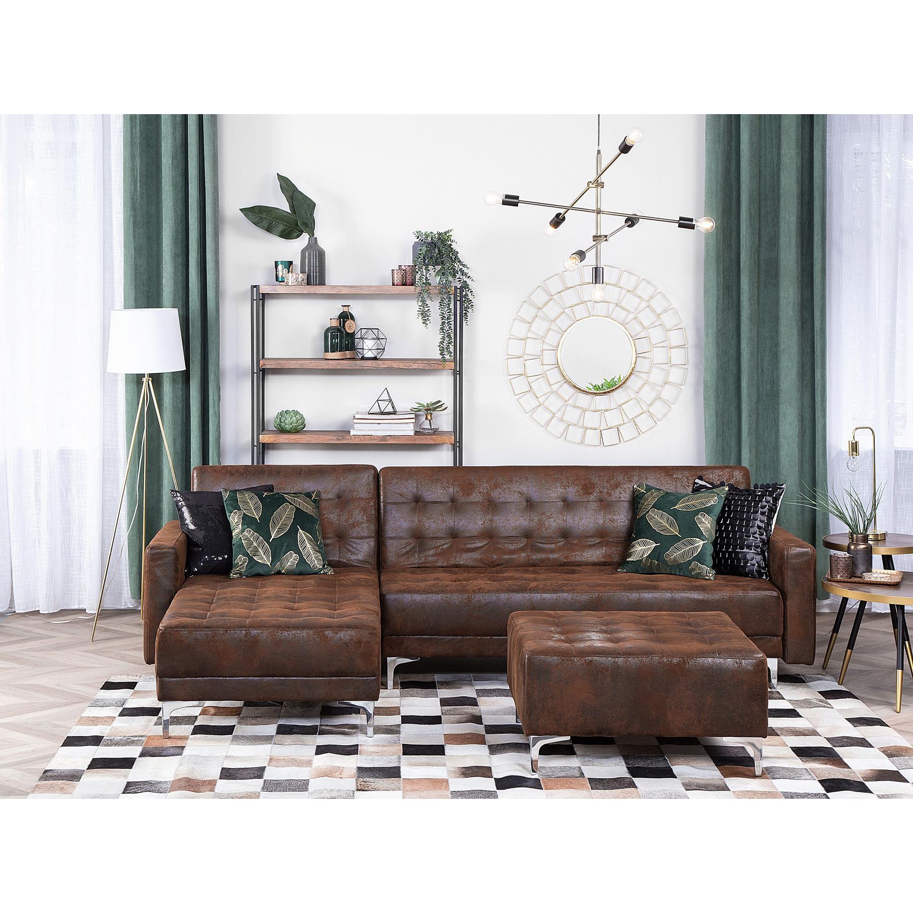 Beliani-ABERDEEN-Hoekslaapbank hocker-Bruin-Rechts-267 cm-Kunstleer