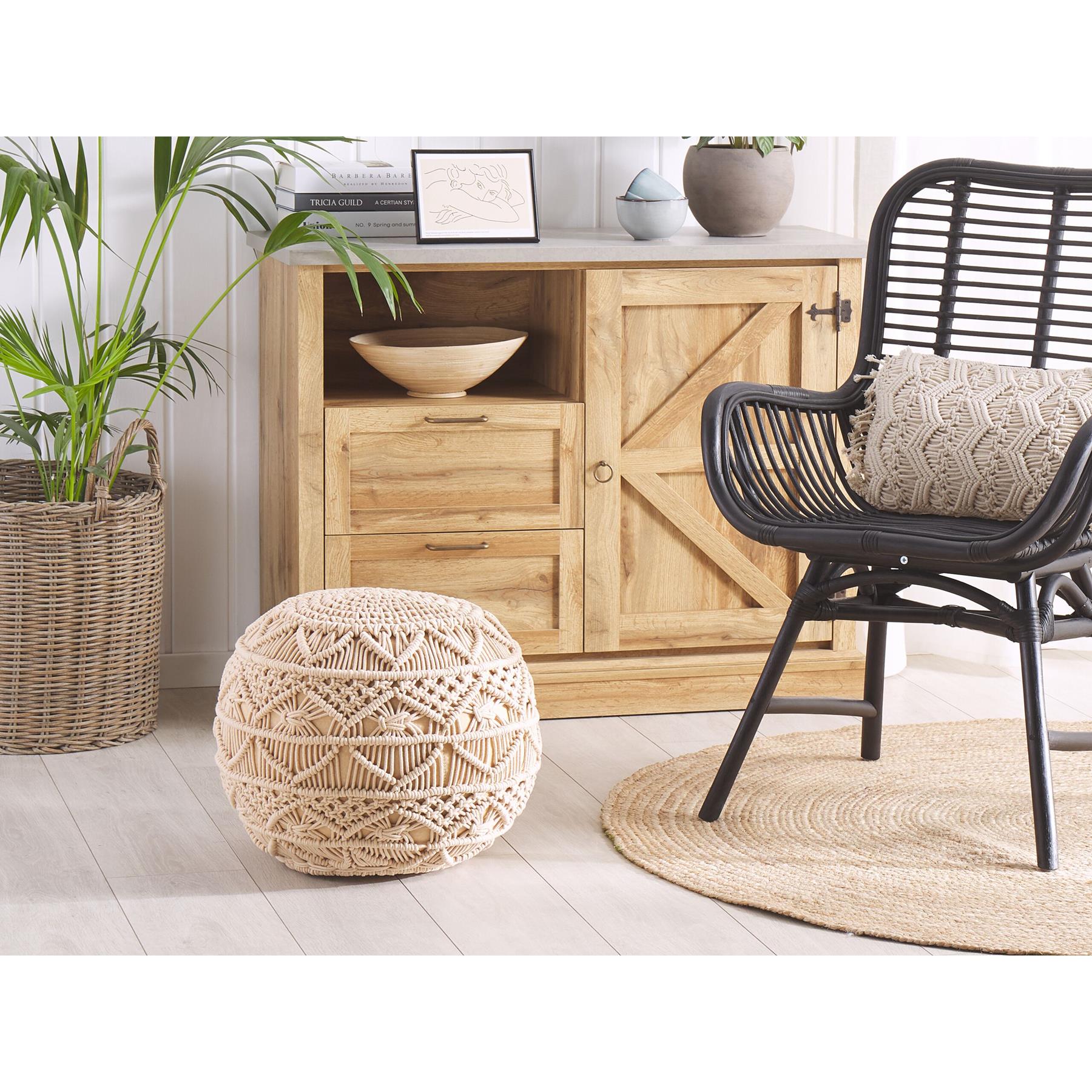 Beliani - KAYSERI - Poef - Beige - 40 cm - Katoen