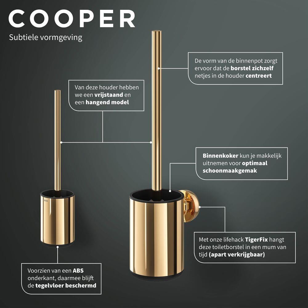 Tiger Cooper Toiletborstel met Houder - Zwart/Goud