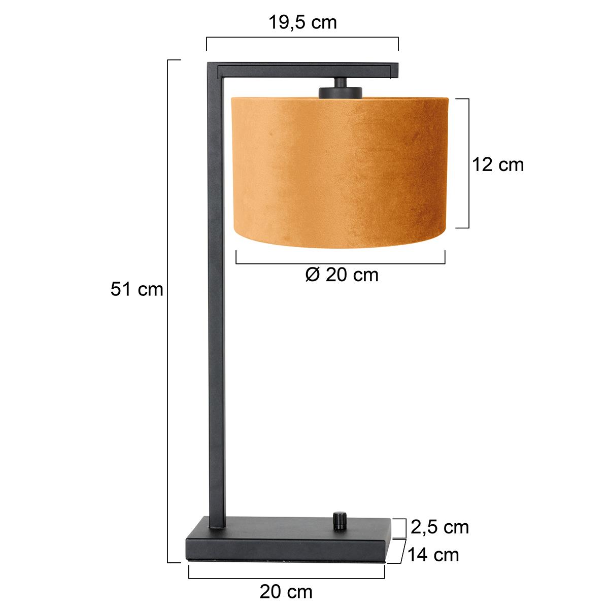 Steinhauer - tafellamp - Stang - zwart - metaal velours stof - schemerlamp - E27 - 7123ZW
