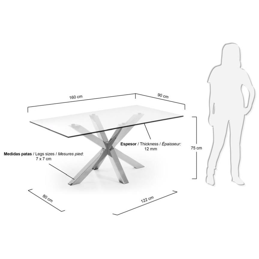 Kave Home Argo Eettafel - 160 x 90 cm - Glas / Zilver