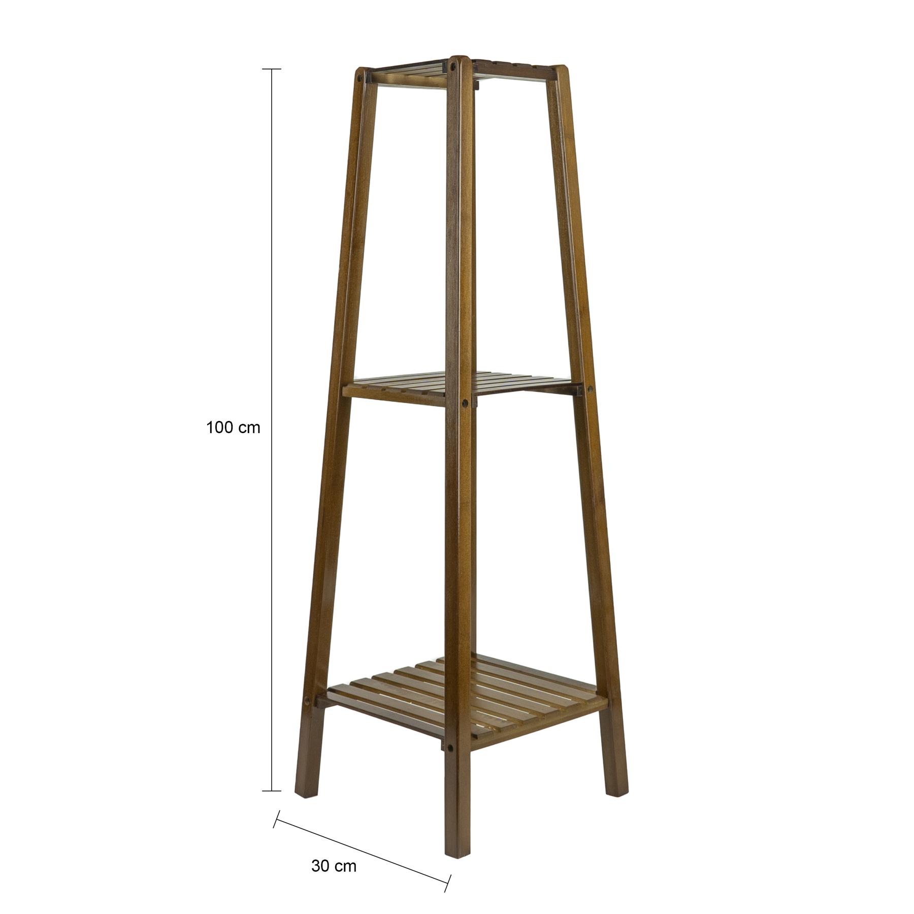 QUVIO Plantenstandaard 3 laags hout - Donkerbruin