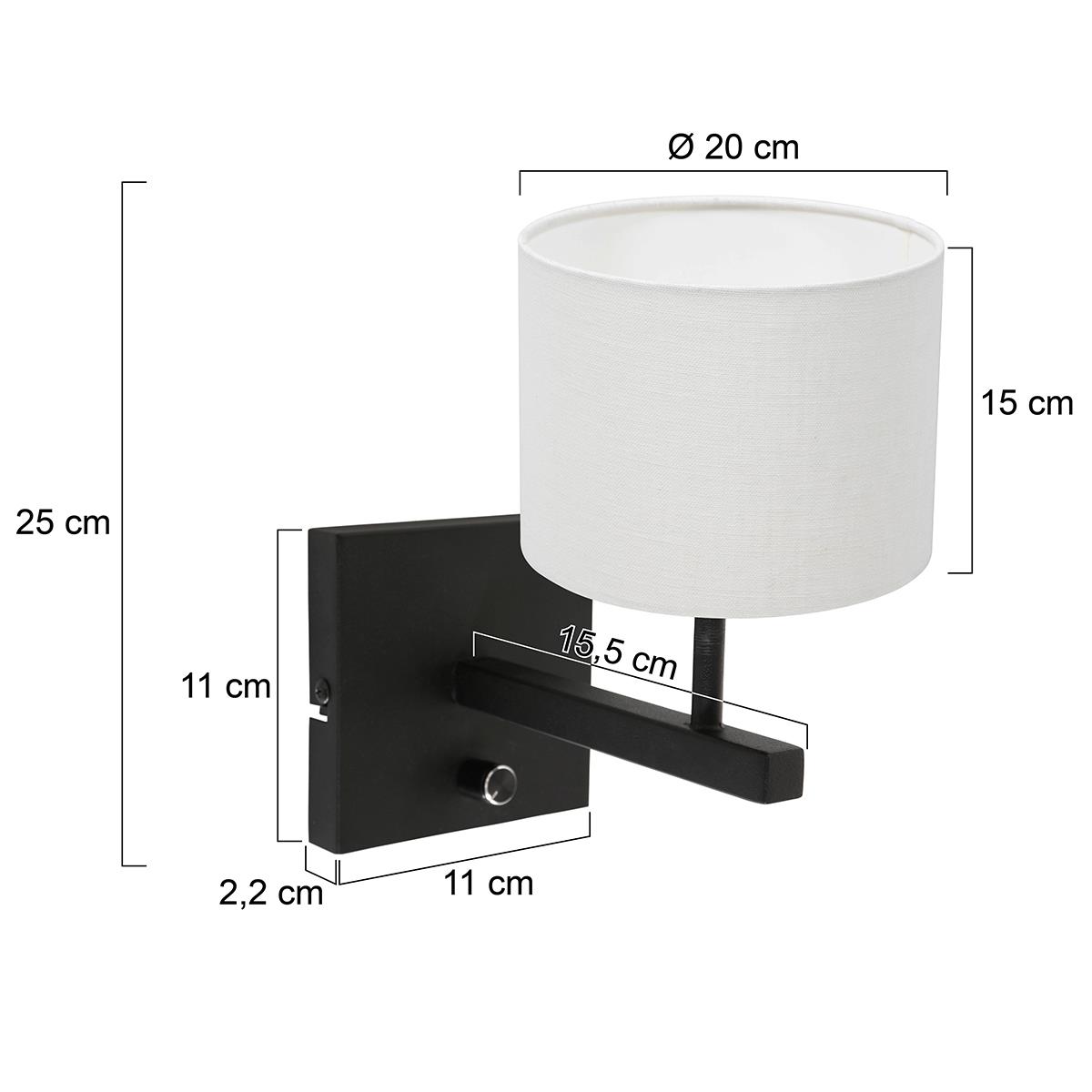 Steinhauer - wandlamp - Stang - zwart - linnen metaal - bedlampje - E27 - 8173ZW