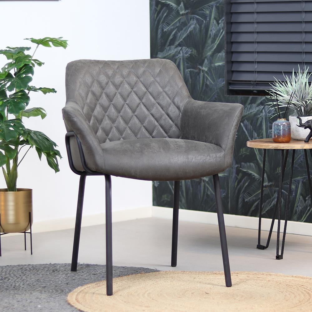 Bronx71 Industriële eetkamerstoel Club antraciet eco leer -