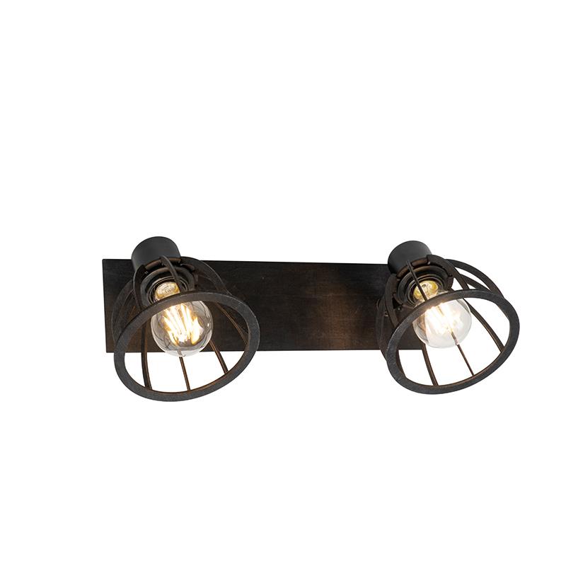 QAZQA Industriële plafondlamp zwart 2-lichts - Fotu