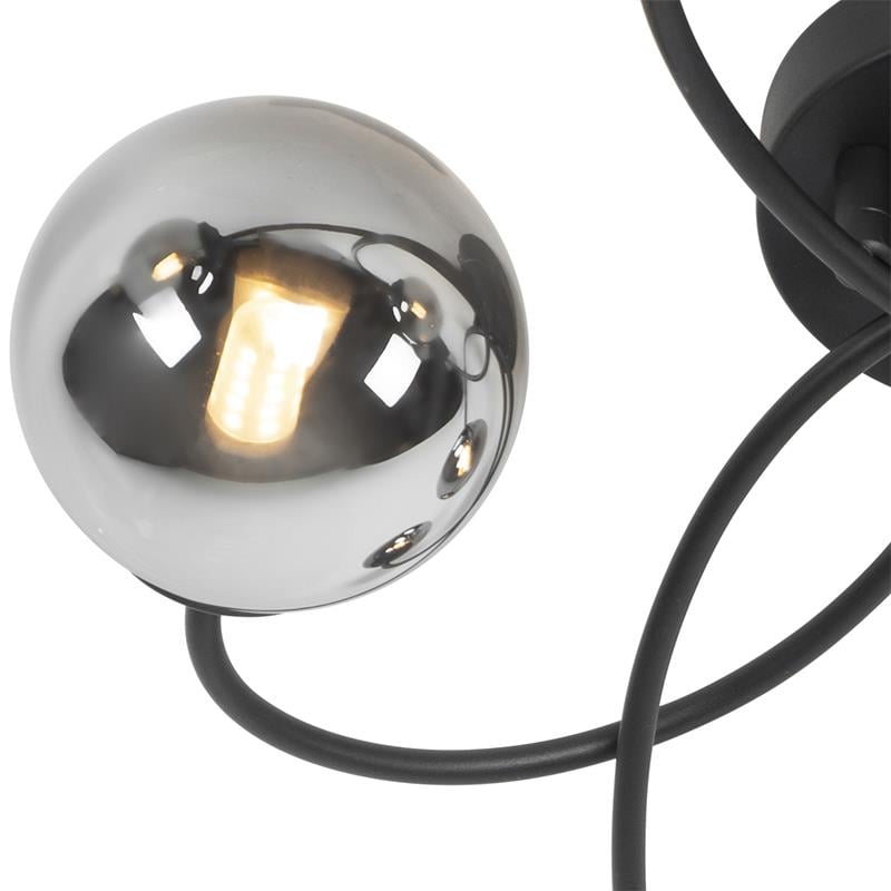 QAZQA Moderne plafondlamp zwart 6-lichts met smoke glas - Athens