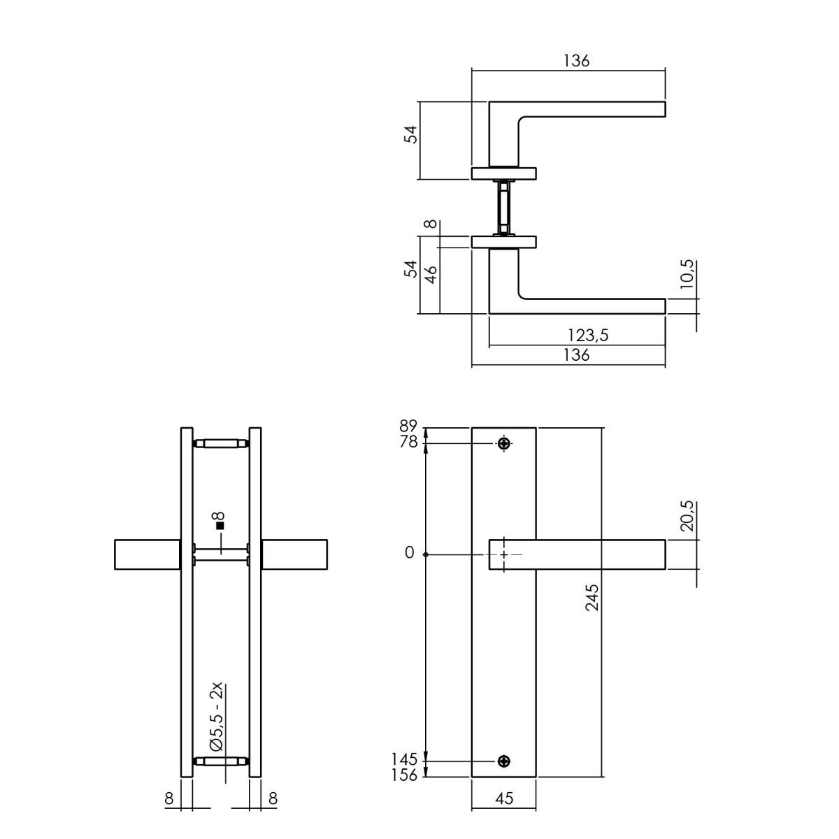 Intersteel Deurkruk Hera op schild 245x45 mm blind messing titaan PVD
