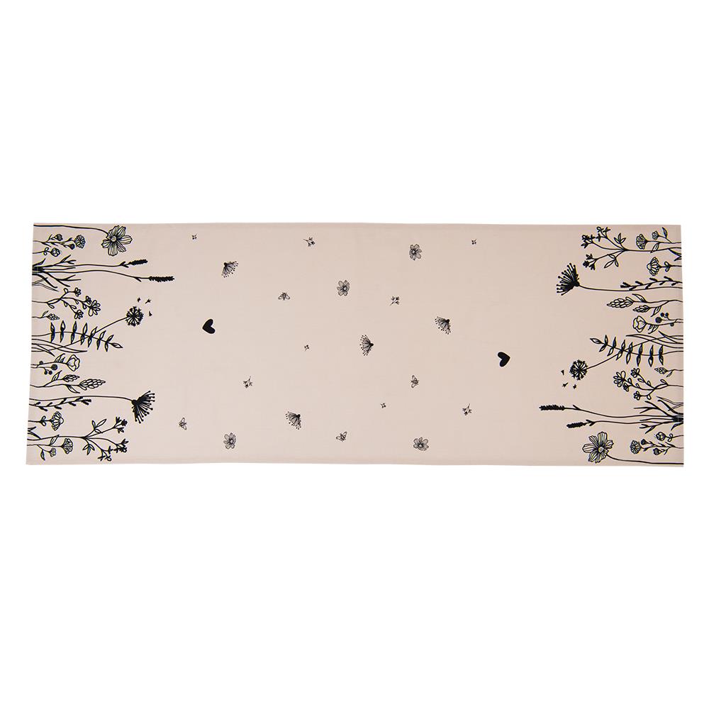 Clayre & Eef Tafelloper  50x140 cm Beige Zwart Katoen Bloemen