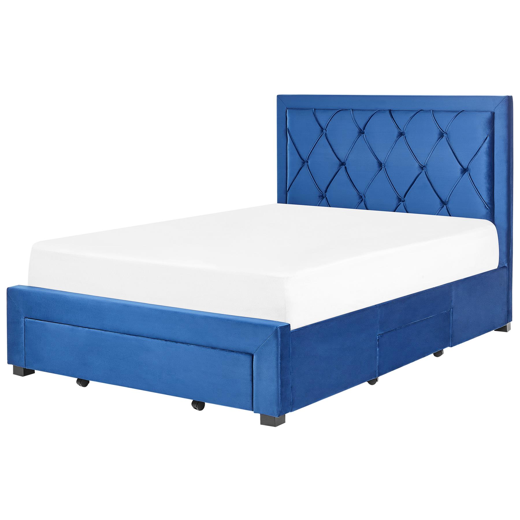 Beliani-LIEVIN-Bed met opbergruimte-Blauw-140 x 200 cm-Fluweel