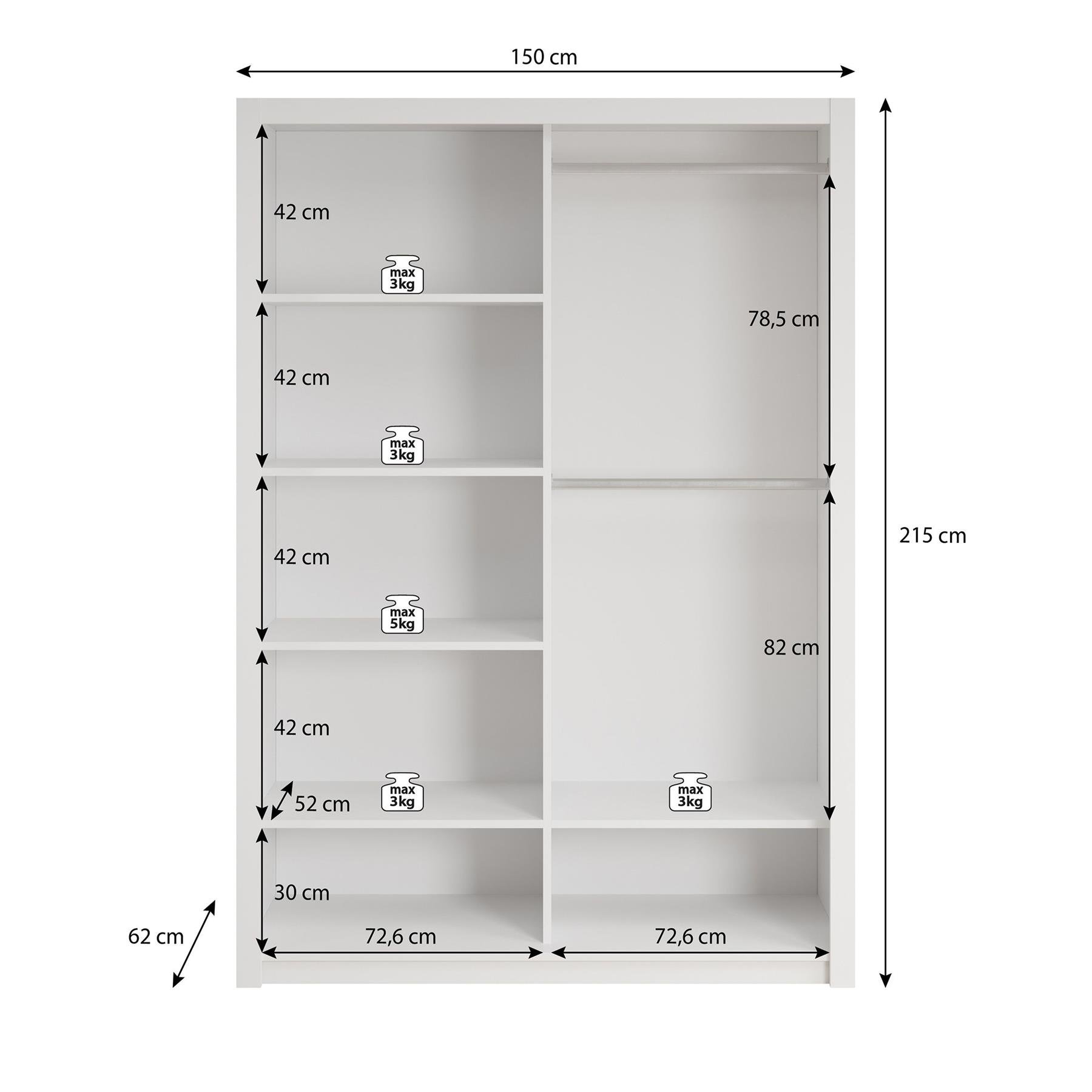 Meubella Kledingkast Blake - Wit - 150 cm