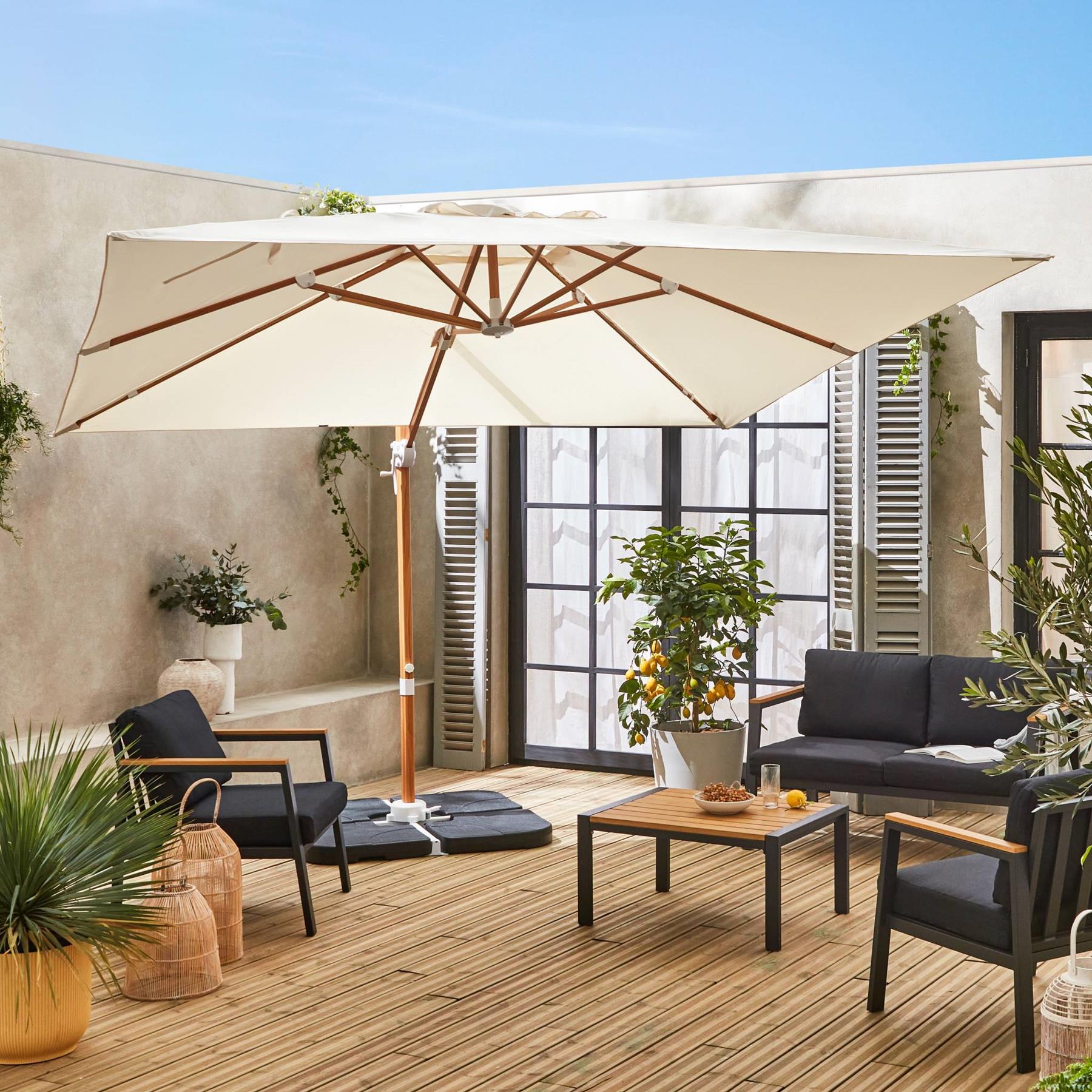 sweeek - Vierkante offset parasol 3x3m, paal met houteffect