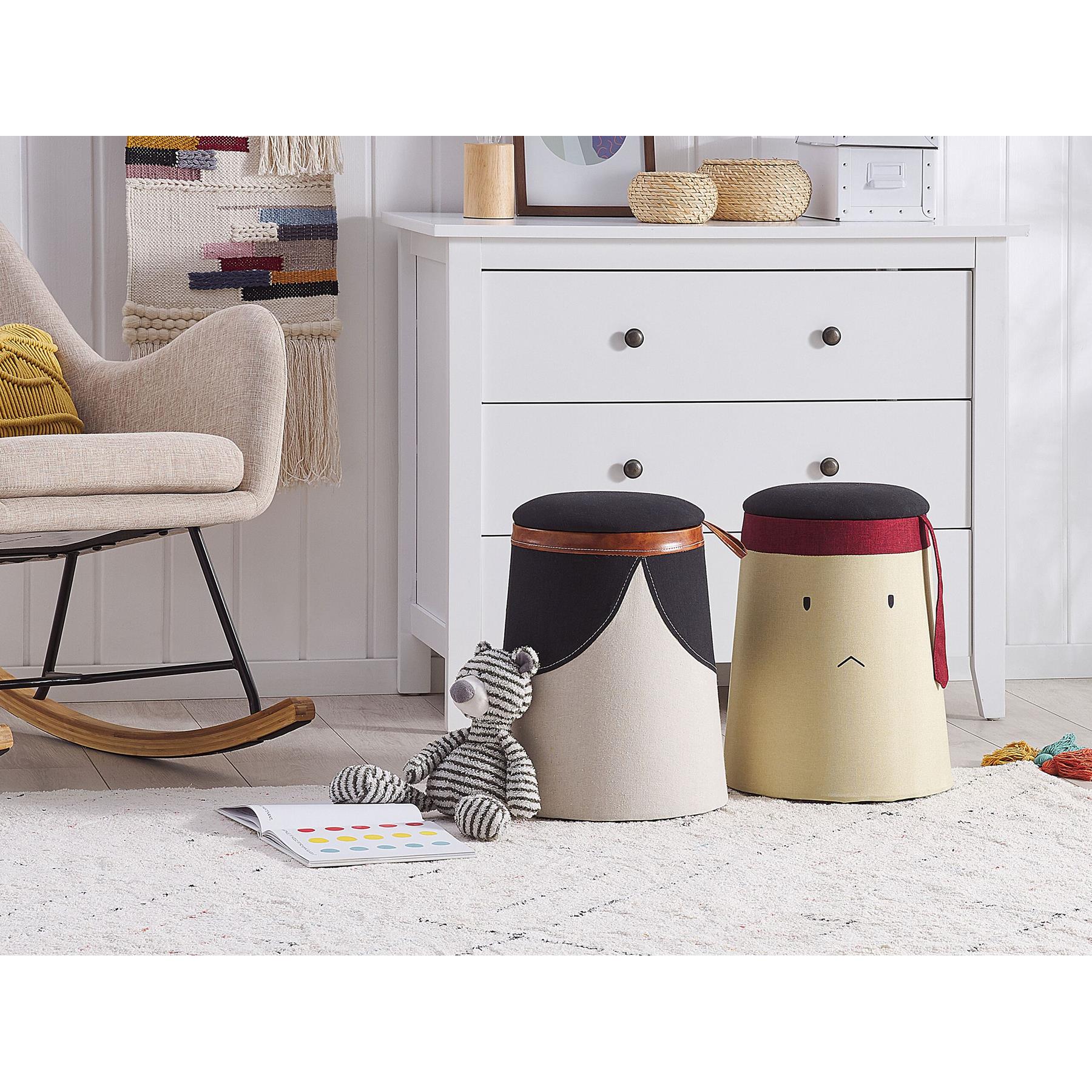 Beliani - APACHE - Poef - Beige - 33 cm - Kunstlinnen