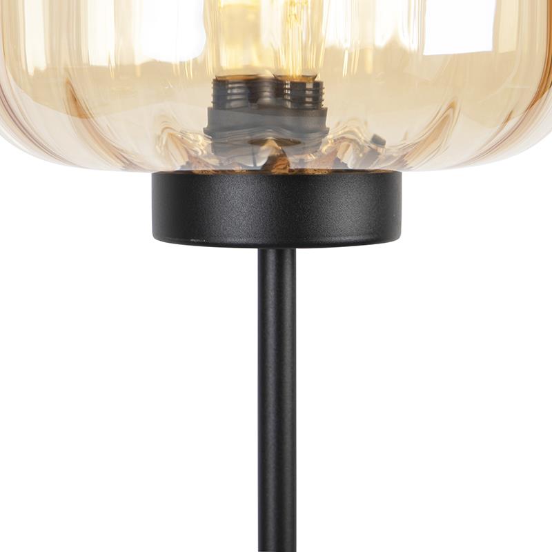 QAZQA Design vloerlamp zwart met amber glas - Qara