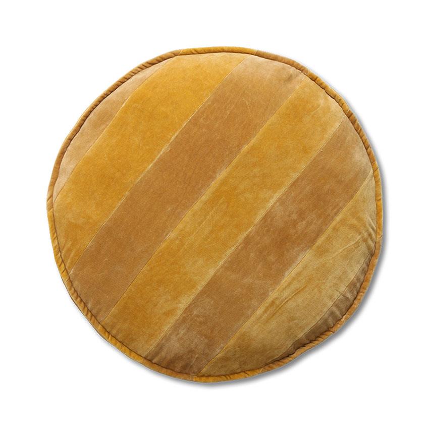 HKliving Striped Velvet Sierkussen Ø 60 cm - Okergeel