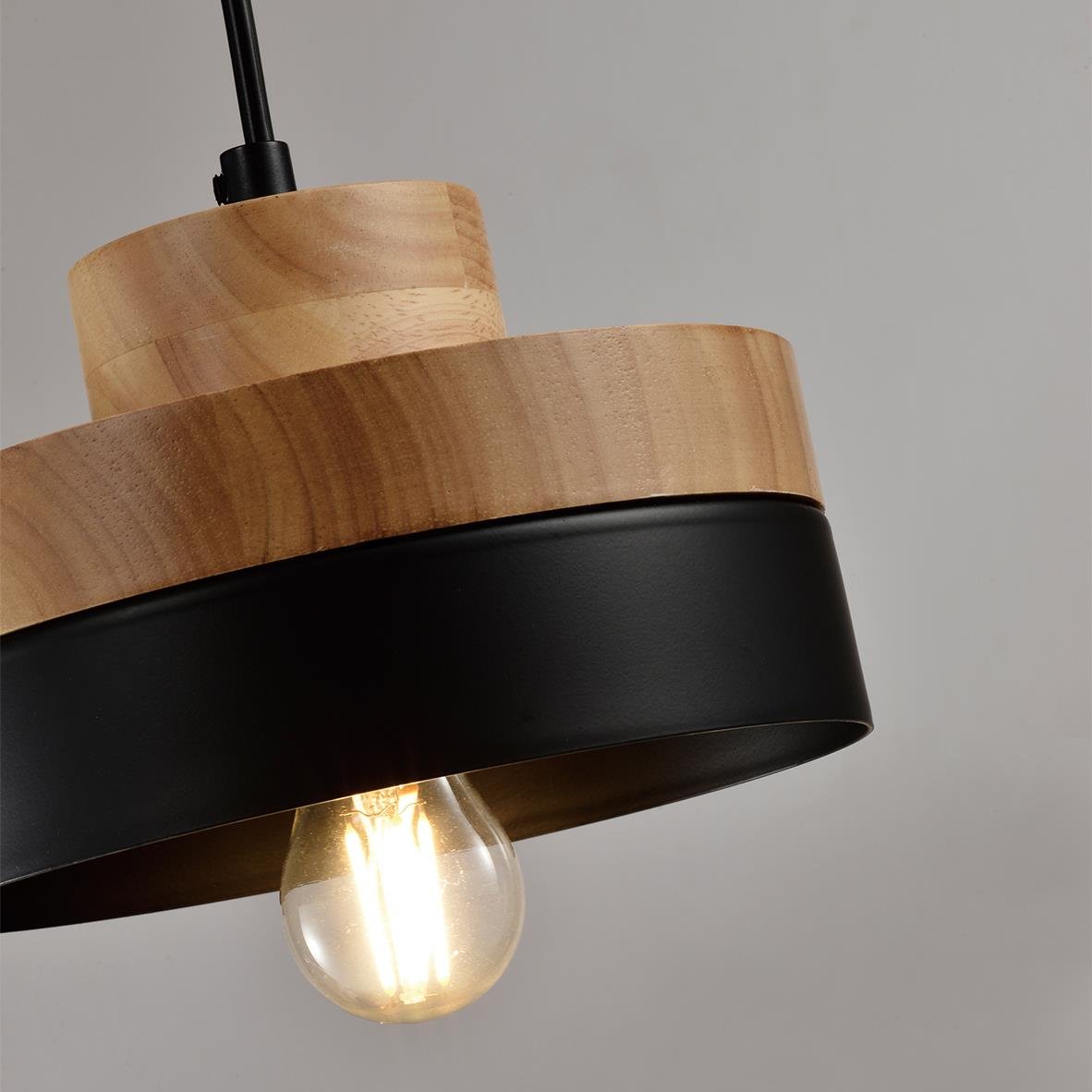 QUVIO Hanglamp rond bruin met zwart - QUV5052L-BLACK