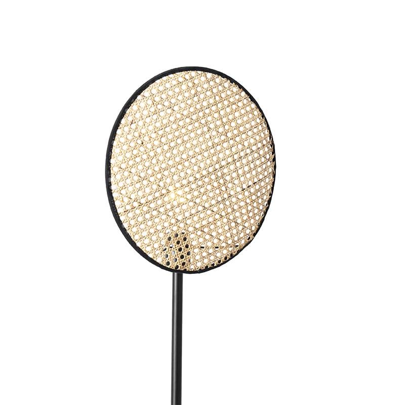 QAZQA Landelijke vloerlamp zwart met rotan 35 cm - Kata