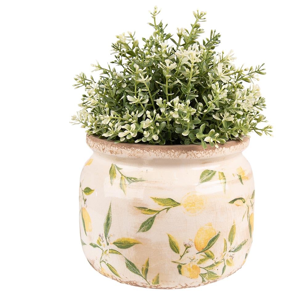 Clayre & Eef Bloempot  Ø 20x15 cm Geel Keramiek Citroen Bloempot