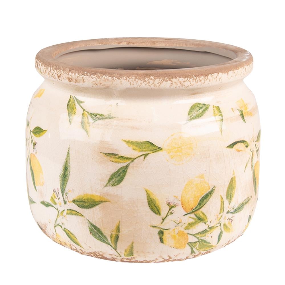 Clayre & Eef Bloempot  Ø 20x15 cm Geel Keramiek Citroen Bloempot