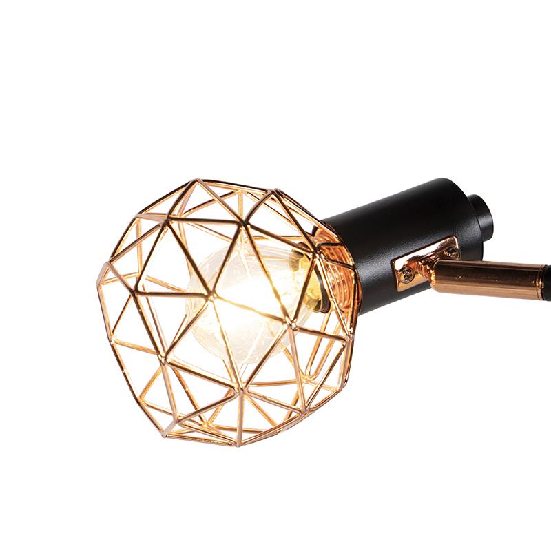 QAZQA Vloerlamp zwart met koper 3-lichts - Mesh