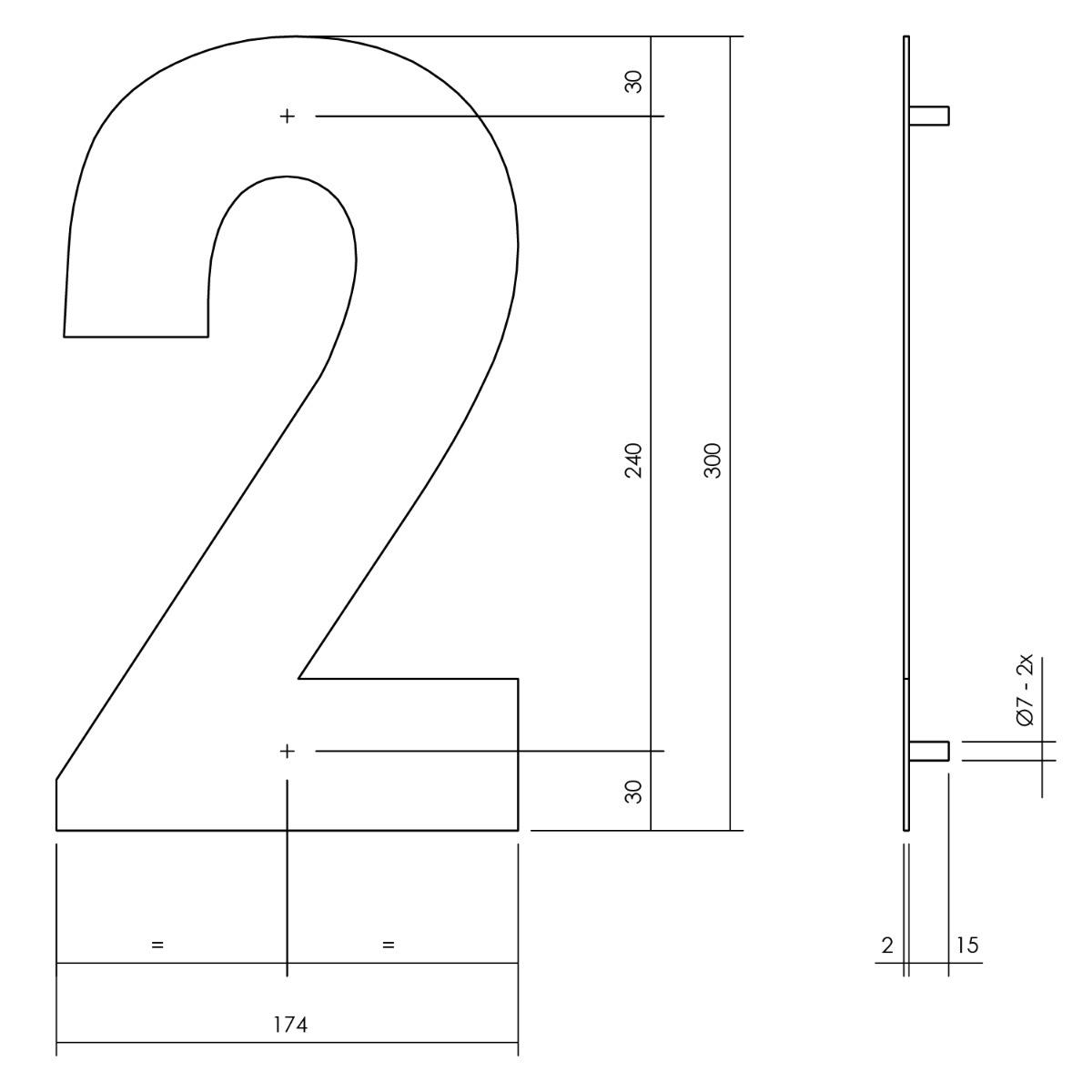 Intersteel Huisnummer 2 XL hoogte 30 cm rvs geborsteld