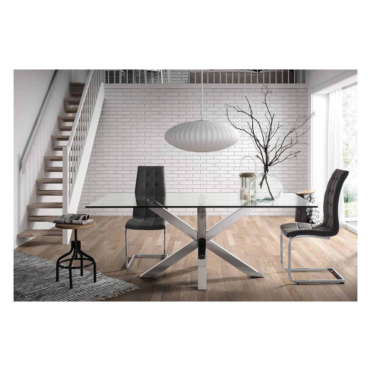 Kave Home Argo Eettafel - 180 x 100 cm - Glas / Zilver