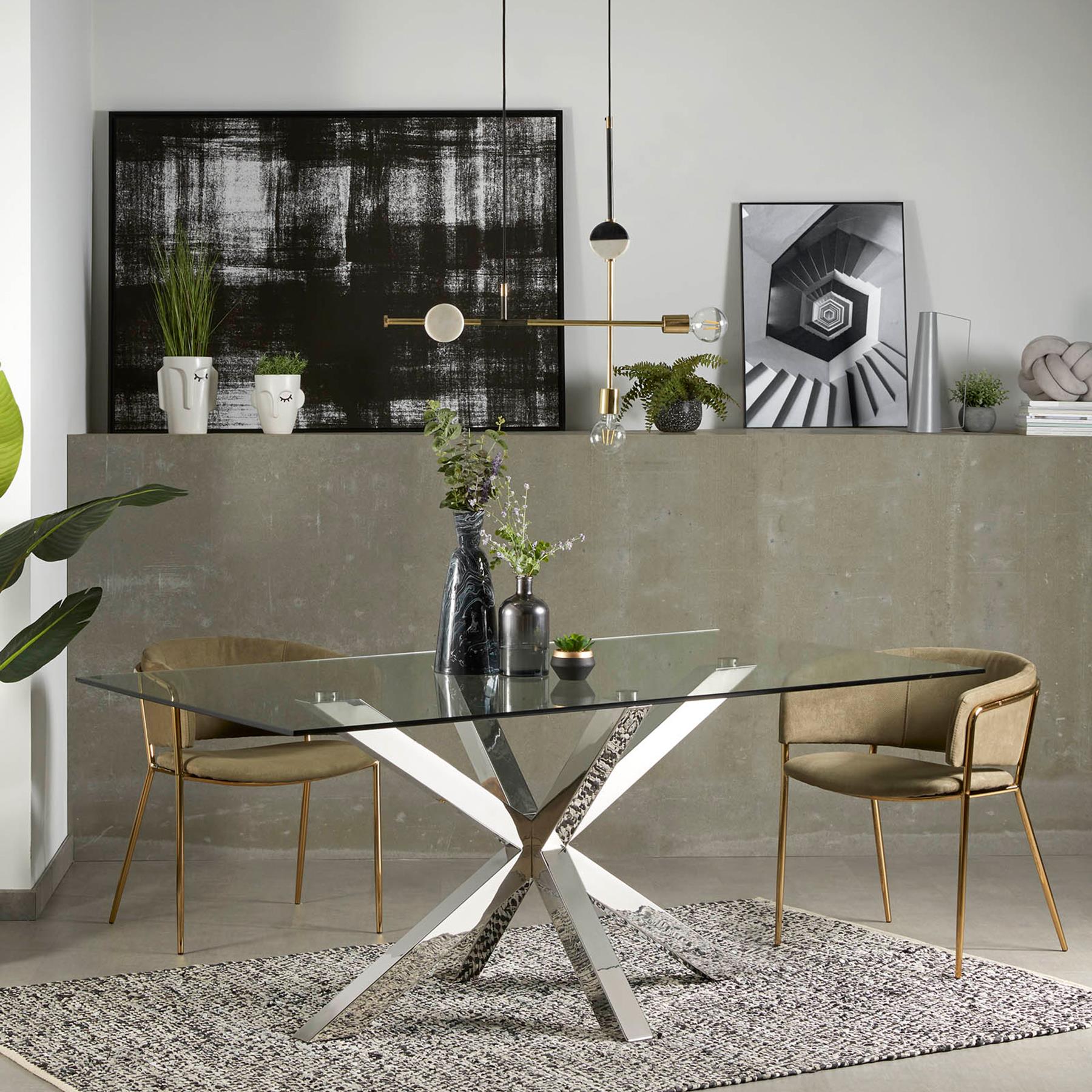 Kave Home Argo Eettafel - 180 x 100 cm - Glas / Zilver